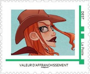 Stamp, Cartoon of Red Cow Girl by Jackpot, France,  , Art, Cartoons, Women