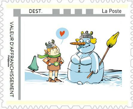 Cartoon of Snow man and girl by Thomas Priou