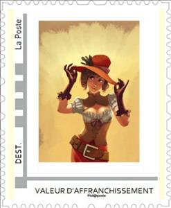 Stamp, Cartoon of Women in a red hat by Antonin Gallo, France,  , Art, Cartoons, Headgear, Women