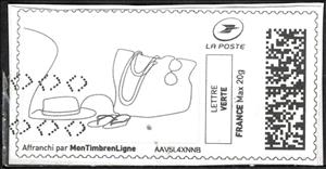 Stamp, Doodle. Hat, Handbag, flip flop sandals, France,  , Drawings, Fashion