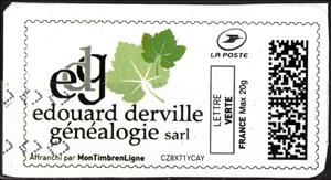 Stamp, Edouard Derville Genealogist, France,  , Genealogy, Leaves, Logos