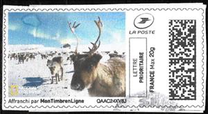 Stamp, Herd of Reindeer in colour, France,  , Animals (Fauna), Deer, Mammals