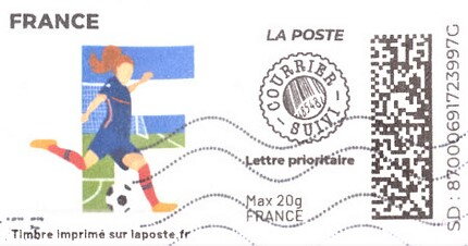 Stamp, Letter F Football. Redesign. Courrier Suivi, France,  , Football (Soccer), Letters (Alphabet), Sports