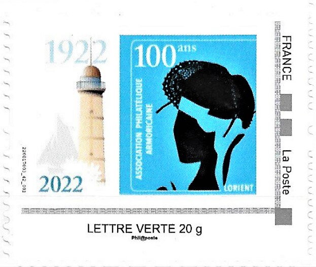 Lorient Stamp Club 100 years. Lighthouse Breton Lace Bonnet