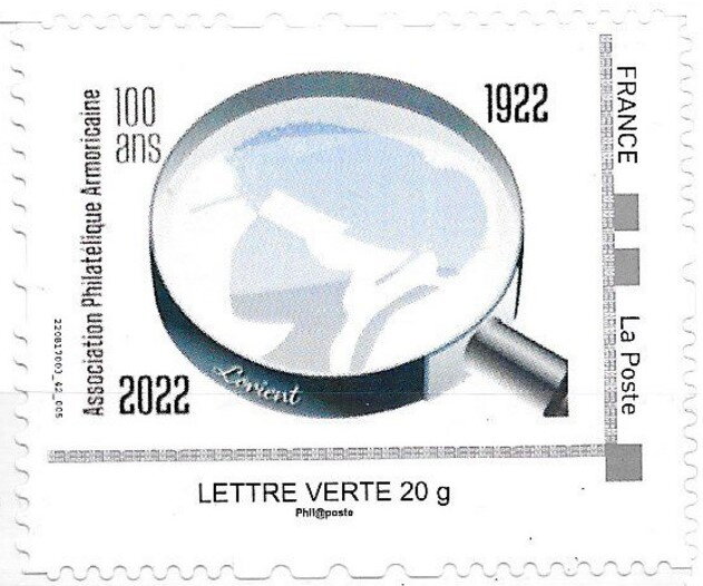 Lorient Stamp Club 100 years. Magnifying Glass