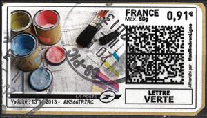 Stamp, Paint Pots Brushes Colour Chart in colour, France,  