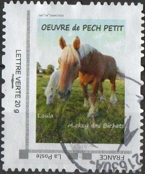Stamp, Pech Petit. Loula and Mickey des Bichets, France,  , Charity, Horses