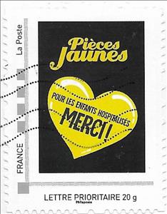 Stamp, Pieces Jaunes pour les enfants hospitalises Merci, France,  , Charity, Children, Hearts