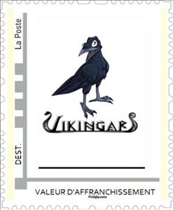 Stamp, Vikingars. Cartoon of a raven by Cindy Derieux, France,  , Art, Birds, Cartoons