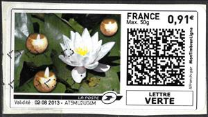 Stamp, White Water Lily and Candles, France,  , Flowers, Lamps and Candles, Lilies (Flower), Plants (Flora)