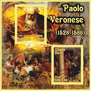 Mini Sheet, Art Paolo Veronese, Ghana,  , Art, Famous People, Painters, Paintings