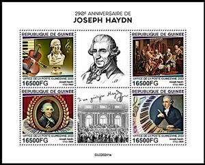 Mini Sheet, 290th Birth Anniversary of Joseph Haydn, Guinea,  , Composers, Musicians