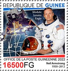 Stamp, Neil Armstrong, North American X-15; Lunar Module Eagle, Guinea,  , Astronauts, Outer Space, Space Traveling, Spacecrafts