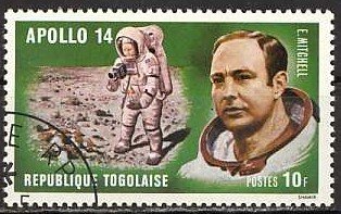 Edgar D. Mitchell and astronaut on moon