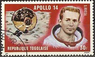 Stamp, Stuart A. Roosa, module on moon, Togo,  