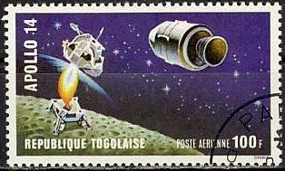 Stamp, Take-off from moon, and spaceship, Togo,  