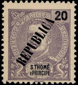 Stamp, King Carlos I, overprinted, São Tomé and Príncipe,  