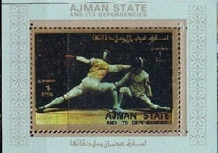 Souvenir Sheet, Fencing, Ajman,  , Olympic Games, Sports, Winter Sports