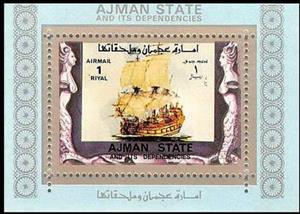 Souvenir Sheet, Sailing ship, Ajman,  , Sailing Ships, Ships, Transport