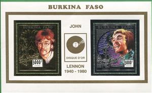 Souvenir Sheet, John Lennon Gold Disk, Burkina Faso,  , Composers, Entertainers, Singers, The Beatles