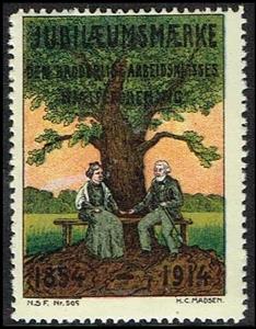 Stamp, Den Borgerlige Arbeidsklasses Hjaelpeforening Jubilaeumsmaer, Cinderellas,  , Anniversaries and Jubilees, Charity, Old Age, Trees