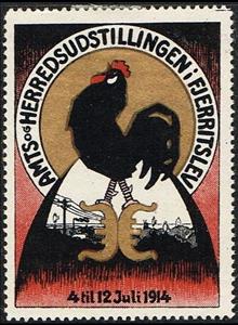 Stamp, Fjerritslev Amts Og Herredsudstillingen 4 Til 12 Juli 1914, Cinderellas,  , Animals (Fauna), Birds, Expositions, Roosters and Chickens