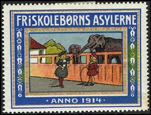 Stamp, Friskoleboerns Asylerne Anno 1914, Cinderellas,  , Animals (Fauna), Children, Elephants, Zoos