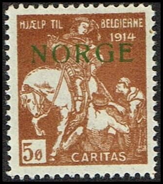 Hjaelp Til Belgierne 1914 Caritas 5 Oere Overprinted
