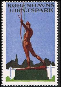 Stamp, Koebenhavns Idraetspark, Cinderellas,  , Archery, Sports, Sports Clubs, Statues