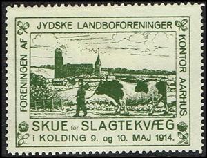 Stamp, Kolding Foreningen Af Jydske Landboforeninger Kontor Aarhus, Cinderellas,  , Agriculture, Animals (Fauna), Bulls and Cows, Organizations