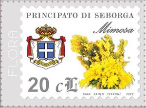 Stamp, Mimosa, Cinderellas,  , Coats of Arms, Crowns and Coronets, Flowers, Plants (Flora)