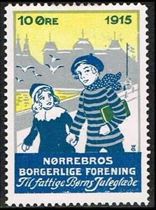Stamp, Noerrebros Borgerlige Forening 1915 Til Fattige Borns Julegl, Cinderellas,  , Charity, Children, Christmas