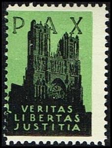 Stamp, Pax Veritas Libertas Justitia, Cinderellas,  , Churches - Cathedrals - Basilicas - Chapels, First World War