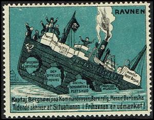 Stamp, Ravnen Frihavnsselskabet Kaptajn Bergsoee Bare Rolig Manne, Cinderellas,  , Politics