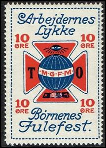 Stamp, T.o.m.g.f.m 10 Oere Arbejdernes Lykke Boernenes Julefest Log, Cinderellas,  , Charity, Christmas