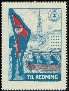Stamp, Til Redning Matros, Cinderellas,  , Flags, Rescue Services, Rowing, Rowing Boats, Townscapes / City Views