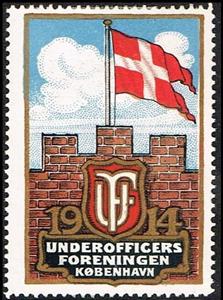 Stamp, Underofficers Foreningen Koebenhavn 1914, Cinderellas,  , Flags, Military Officers, Organizations, Towers