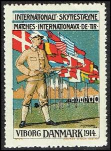 Stamp, Viborg Internationalt Skyttestaevne Matches Internationaux D, Cinderellas,  , Flags, Shooting Sports
