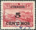 Stamp, Landscape and Train surcharged 5 on 2, Costa Rica,  