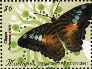 Stamp, Clipper (Parthenos sylvia), Grenadines of St. Vincent, Mustique,  , Animals (Fauna), Butterflies, Insects