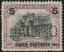 Stamp, Artillery barracks - 5c on 75c, Guatemala,  , Architecture, Artillery, Buildings