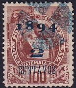 Stamp, Coat of arms (1871-1968) - overprint 2c on 100c, Guatemala,  
