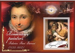 Souvenir Sheet, Art Renaissance painters Federico Fiori Barocci, Guyana,  