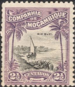 Stamp, Boat with sail on River Buzi, Mozambique Company,  , Landscapes, Palm-trees, Sailing Ships, Ships