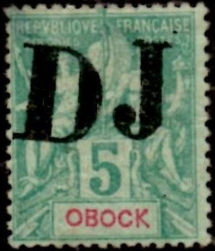 Stamp of 1892 Obock overloaded
