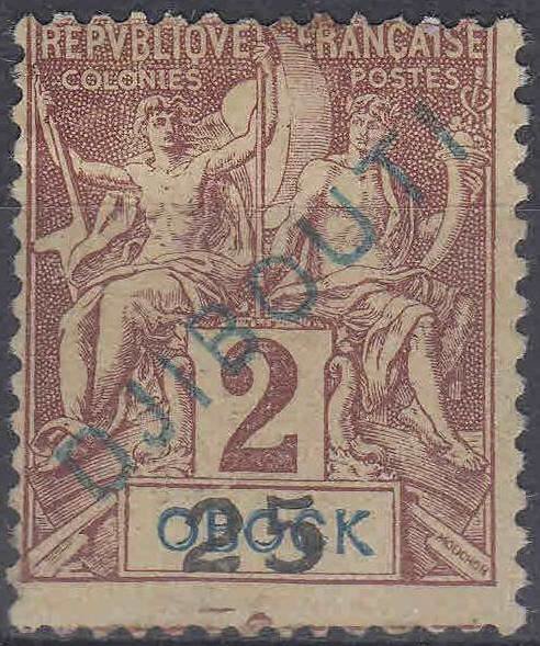 Stamp of 1892 Obock overloaded
