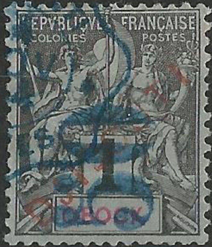 Stamp of 1892 Obock overloaded