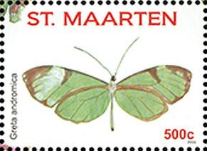 Stamp, Andromica Clearwing (Greta andromica), Sint Maarten,  , Animals (Fauna), Butterflies, Insects