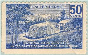 Stamp, Trailer and Automobile, United States of America,  , Cars, National Parks, Plants (Flora), Trees, Vehicles