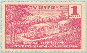 Stamp, Trailer and Automobile, United States of America,  , Cars, National Parks, Plants (Flora), Trees, Vehicles